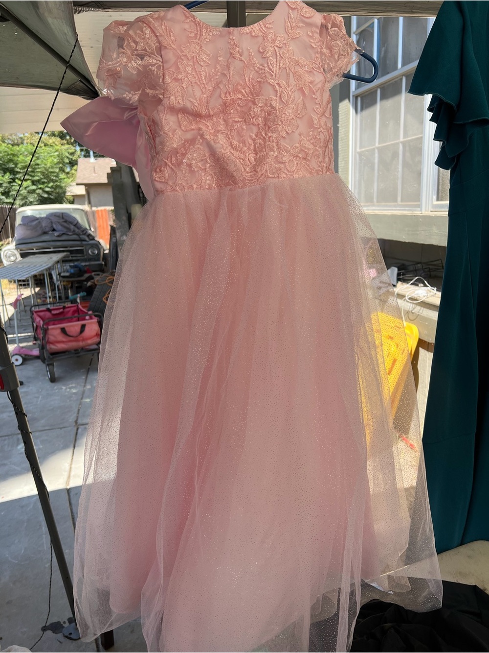 Flower-Embroidered Pink Tulle Party Dress for Girls